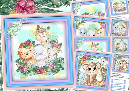4, Card Fronts , Cute Animal Friends