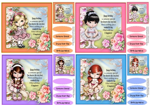 4, Lovely Card fronts , Girls with Verse