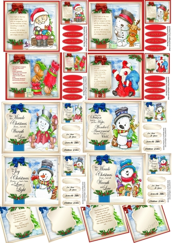 8, Card Fronts  Christmas Animals and 4 Inserts