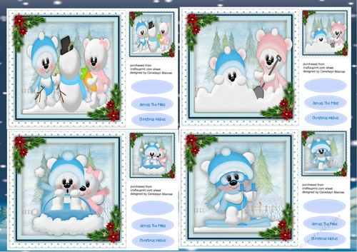 4, Lovely card Fronts , Christmas Teds