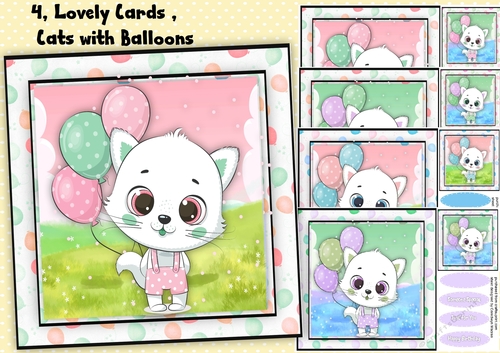 4, Lovely Cards ,Cat with Balloons
