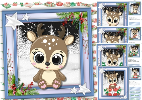 4, card Fronts , Reindeer Friends