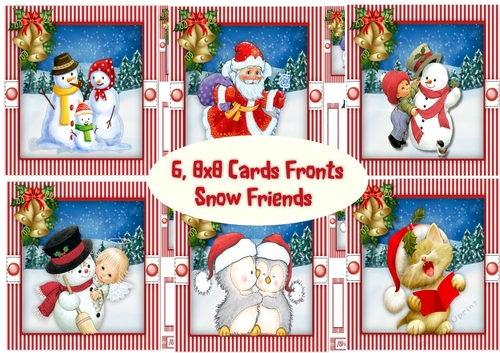 6, Card Fronts Snow Friends
