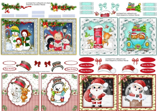 4, Card Fronts Snow Friends