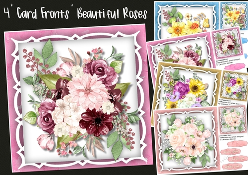 4, Card Fronts Beautiful Roses 