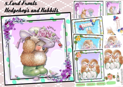 5, Card Fronts Hedgehogs and Rabbits 