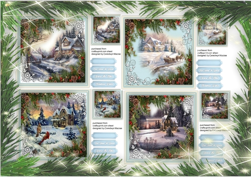 4 Card Fronts , Beautiful Christmas Wishes + 2 Inserts
