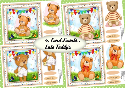 4 Card Fronts , Cute Teddys