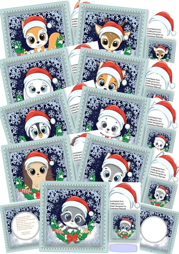 9 card Fronts +2 Inserts Christmas Animals 