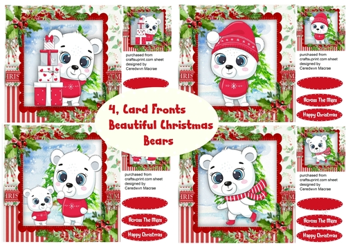 4 card Fronts , Beautiful Christmas Bears