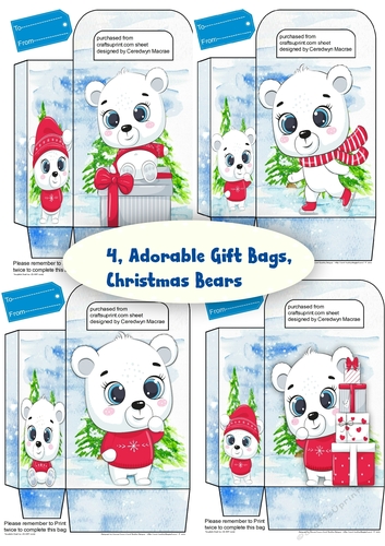 4 Adorable Gift Bags ,  Christmas Bears