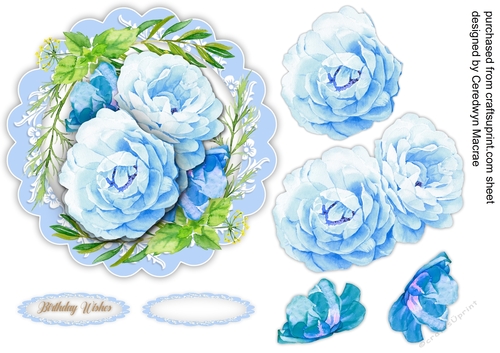Blue Roses on a Scalloped Mat