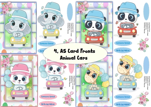 4, A5 ,Card Fronts, Animal Cars 