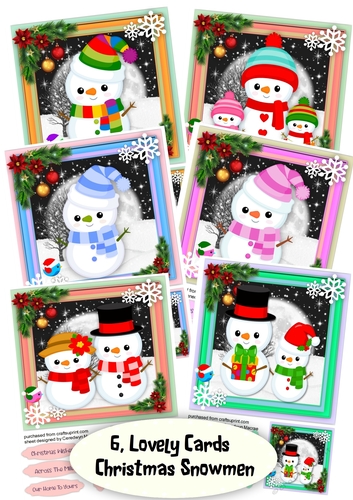 6, Lovely card Fronts, Christmas Snowmen
