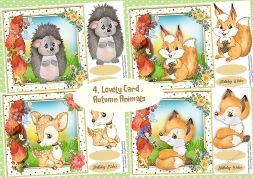 4, Card Fronts , Autumn Animals 