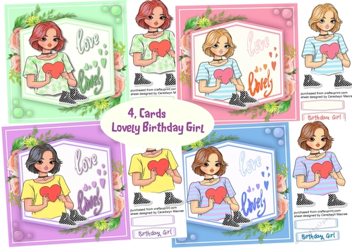 4, Card  ,Lovely  Birthday Girl