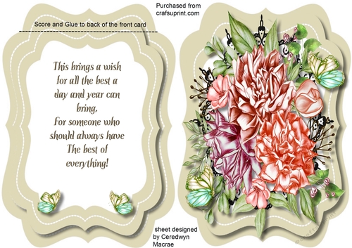A5, Tent Card , Lovely Peonys and Butterflys