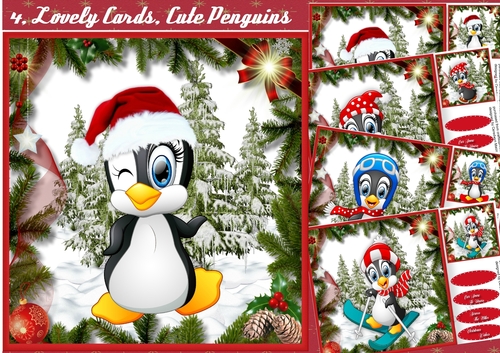 4,, Lovely cards , Cute Penguis