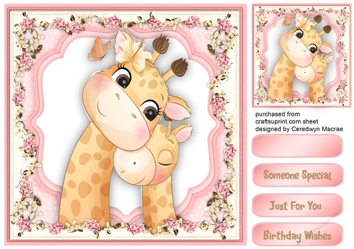 Lovely Giraffes  in a Flower Frame 