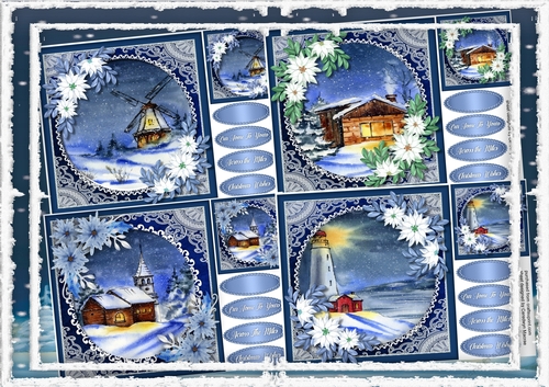 4 Card fronts , Blue Christmas