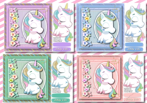 4, Lovely Unicorns with Flowers