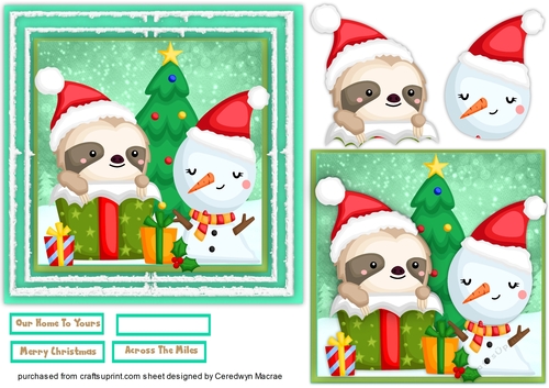 6x6  Cards  Cute Sloth and Snowman