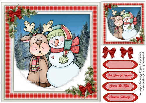 Cute Christmas Reindeer and  Snowman