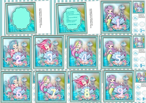 9 Cards +  2  Inserts Mermaid Birthday