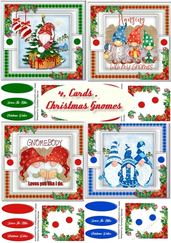 4,Cards Christmas Gnomes