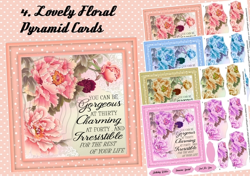 4, Lovely Floral Pyramid Cards 