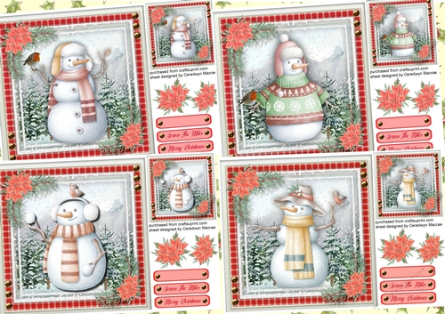 4, Sheets with Snowman and Robin 