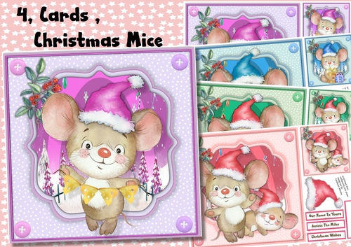 4, Cards ,Christmas Mice 