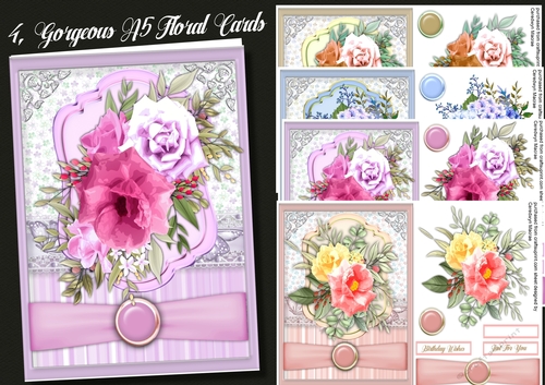 4, Gorgeous, A5 Floral Cards 