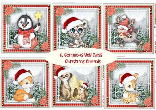 6, Gorgeous 8x8 Cards , Christmas Animals 