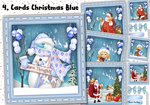 4, Cards Christmas Blues