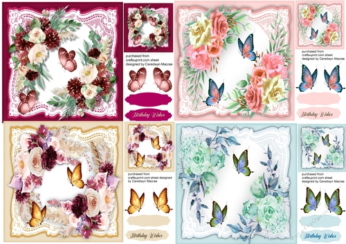 4, Bohemian Roses & Butterflys Cards 