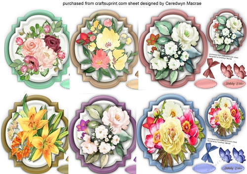 6,Shaped  Cards  Floral Bouquets