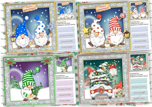 4, Lovely 8x8 Gnome Cards 