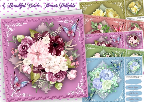 5, Beautiful Cards , Flower Delight 