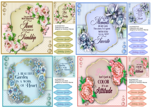 4,Lovely Cards  With Flowers and Quote