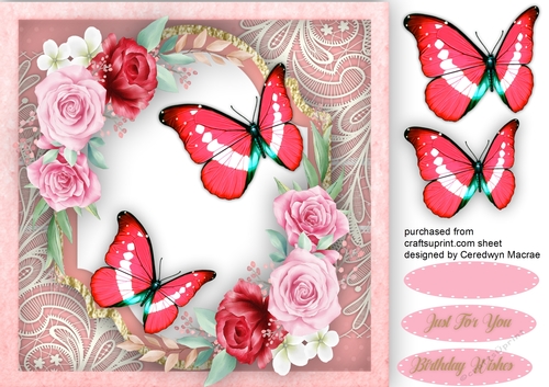 Beautiful Roses on lace with Butterflys 1