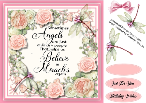 Beautiful Pink Roses and Dragonflys