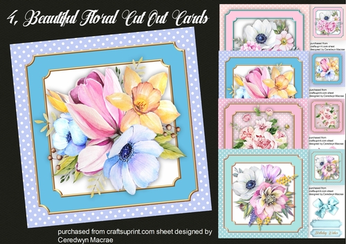 4, Beautiful Floral  Cards 