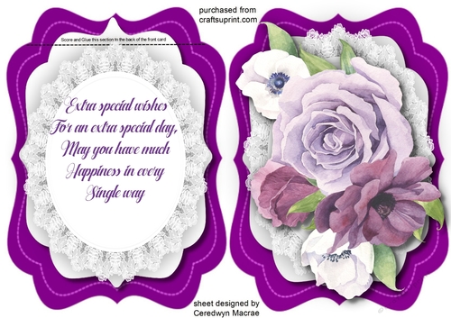Tent Card  With Verse ,Lilac  Roses