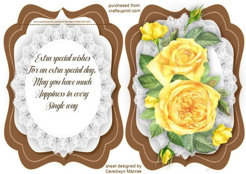 Tent Card  With Verse  Yellow Roses 
