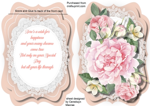 Tent Card  With Verse Stunning Pink Roses 