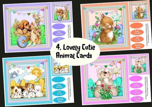 4,Lovely Cutie Animal Cards 
