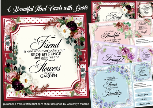 4, Beautiful Floral Cards with Quotes 