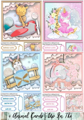 4, Animal Cards , Up In The Clouds