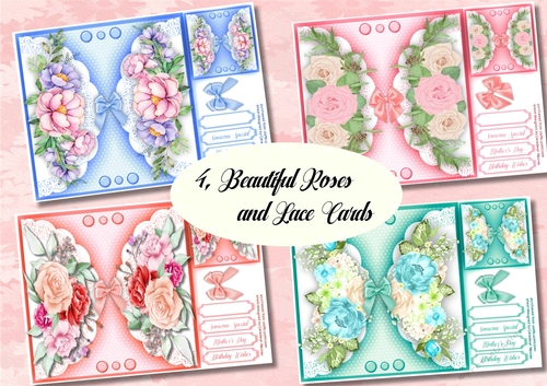 4, Beautiful Roses and Lace Cards 